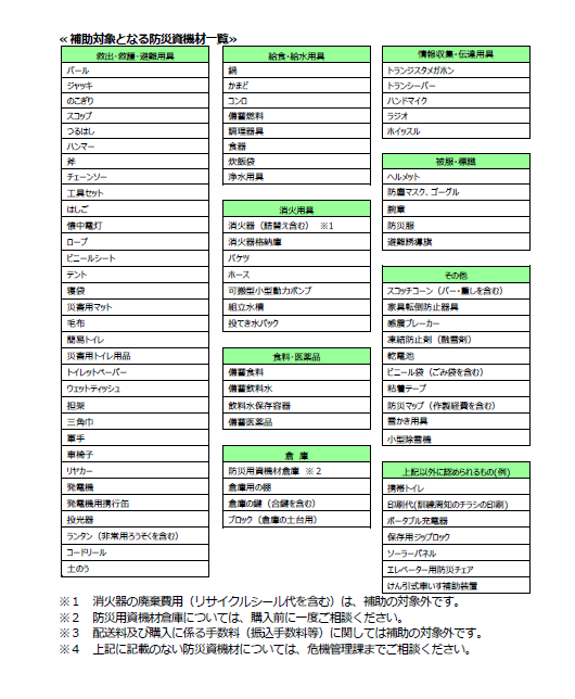 対象資機材一覧