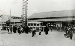 South Exit of Funabashi Station of the now-defunct Japanese National Railways (photographed ca. 1937)