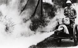 A newly developed device for killing flies and mosquitoes. It displayed its effectiveness at cleaning sessions held by neighborhood associations (photographed in 1949)