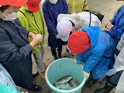 魚を見て大喜び!