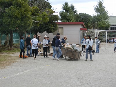 剪定した枝を集める作業