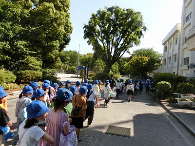 学校を朝、出発