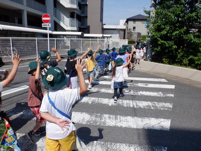 手を挙げて