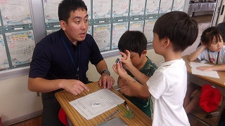 葉の大きさや色、手触り、匂いなど五感を使ってカードにまとめていきます