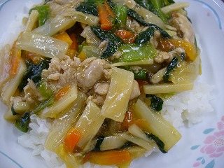 ご飯の野菜中華あんかけ