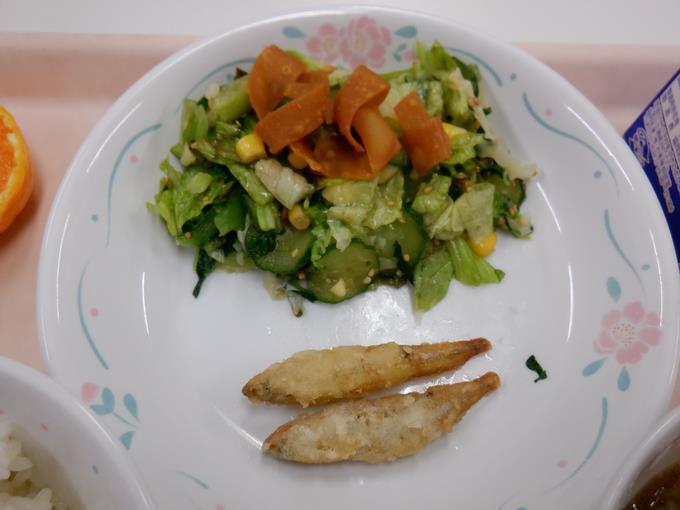 ｻﾗﾀﾞ＆ﾜｶｻｷﾞの香り揚げ