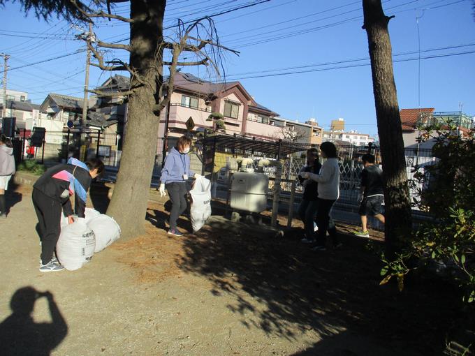 落ち葉を集めてくれています