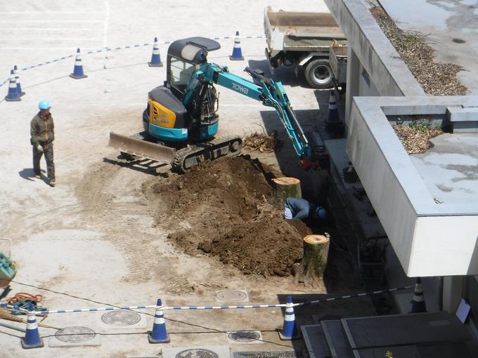 体育館作業中