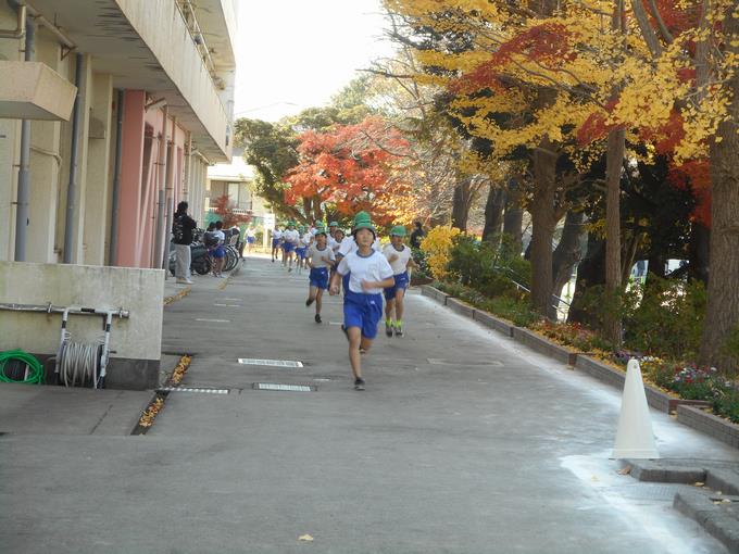 紅葉の中の走り