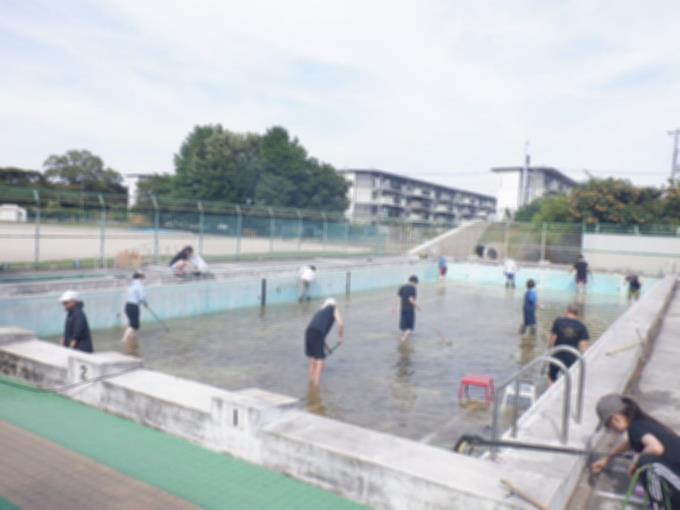 教職員によるプール清掃