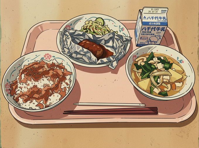 今日の給食の写真をAIでイラストにしてみました