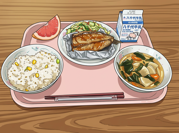 今日の給食の写真をAIでイラストにしてみました