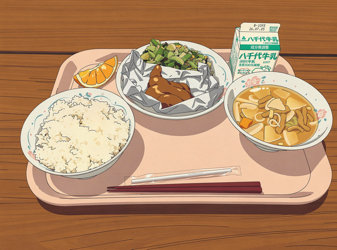 給食の写真をAIでイラストにしました