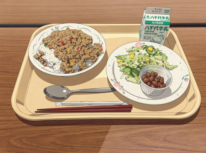 給食の写真をAIでイラストにしました
