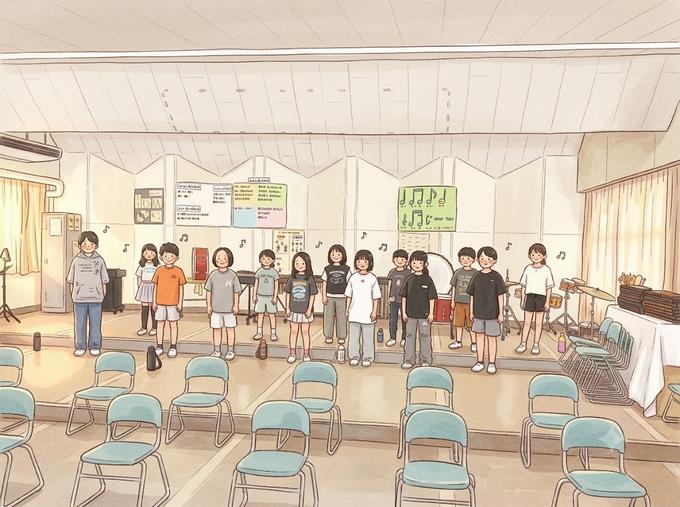 音楽部の練習のイラスト(AI)