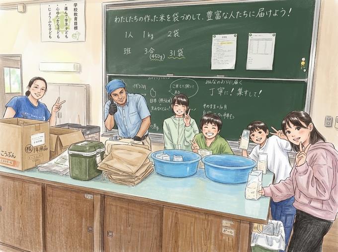 米作りの先生と5年生