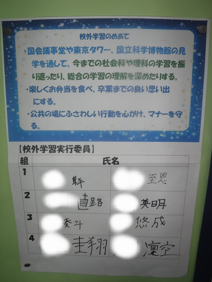 校外学習のめあてと実行委員