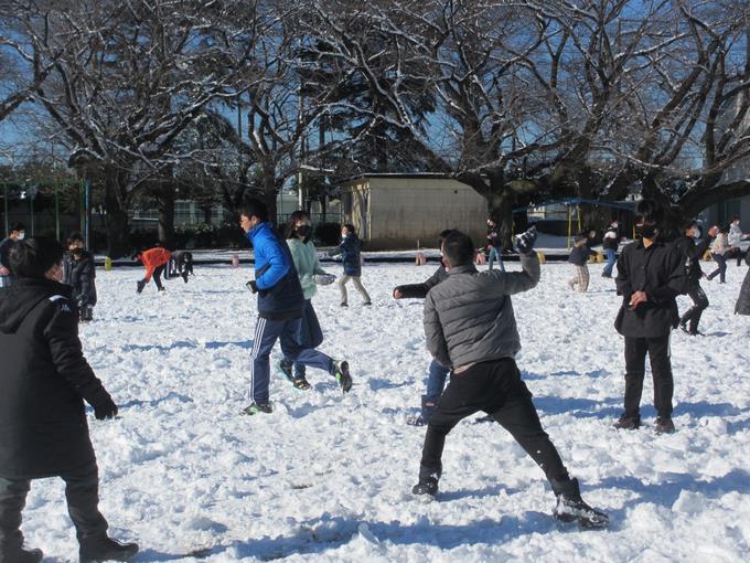 あちらこちらで雪合戦