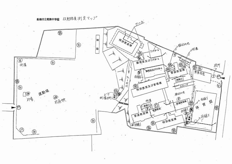 葛飾中学校放射線量測定マップ