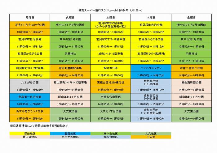 運行スケジュール表（20221101～）