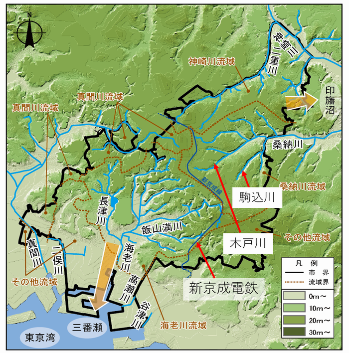 船橋市の地形と主な河川