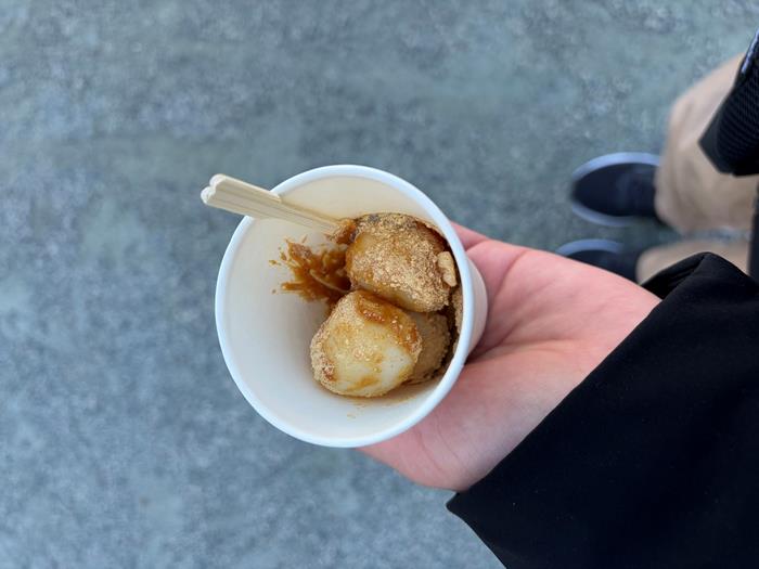 きな粉のかかった団子餅は絶品