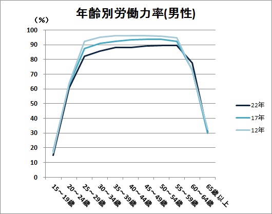 年齢別労働力率グラフ