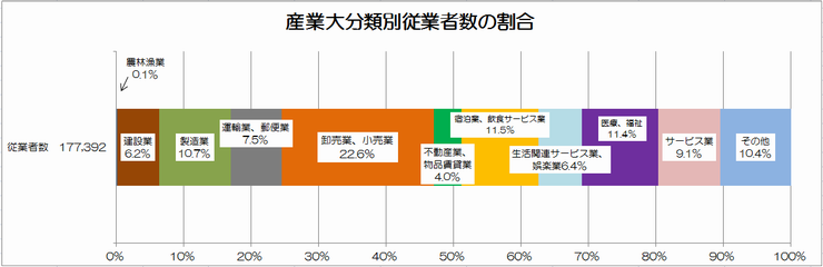 産業大分類別従業者数の割合