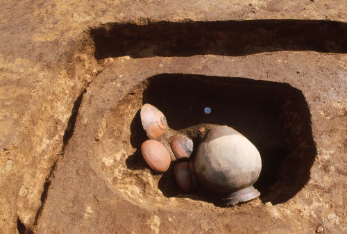 貯蔵穴出土の土器の写真